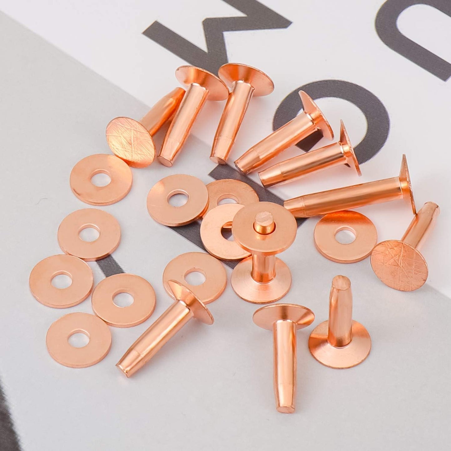 SelfTek 20Pack Copper Rivets and Burrs (14mm and 19mm) with 2Pcs Punch Rivet Tool for Belts, Bags, Collars, Leather-Crafting, Bracelets