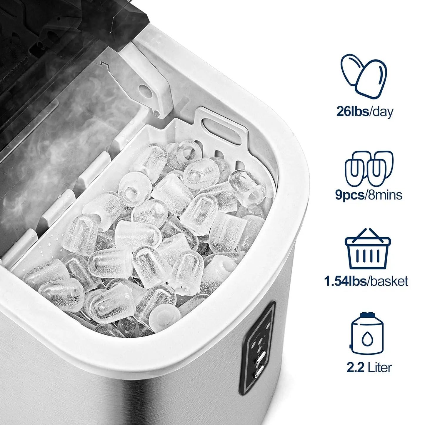 Ice Maker Machine Countertop, 26 lbs in 24 Hours, 9 Cubes Ready in 8 Mins, Electric ice maker and Compact potable ice maker - Jerusalem Heart