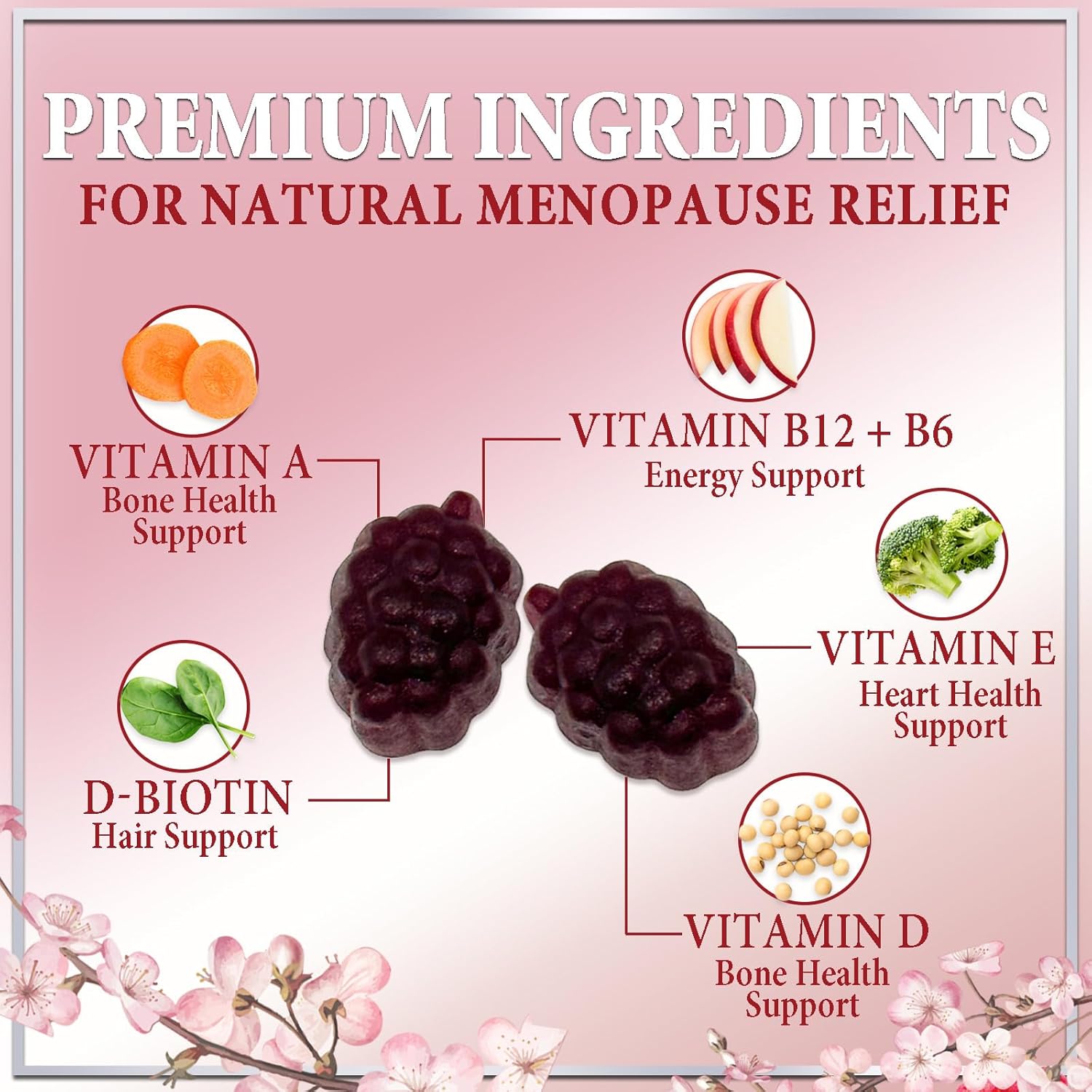Menopause Supplements for Women, Multi-Symptom Menopause Relief Gummies for Women with PABA & Sage Extract, Meno and Perimenopause Female Night Sweats & Hot Flashes Support, Hormone-Free - 60 Gummies