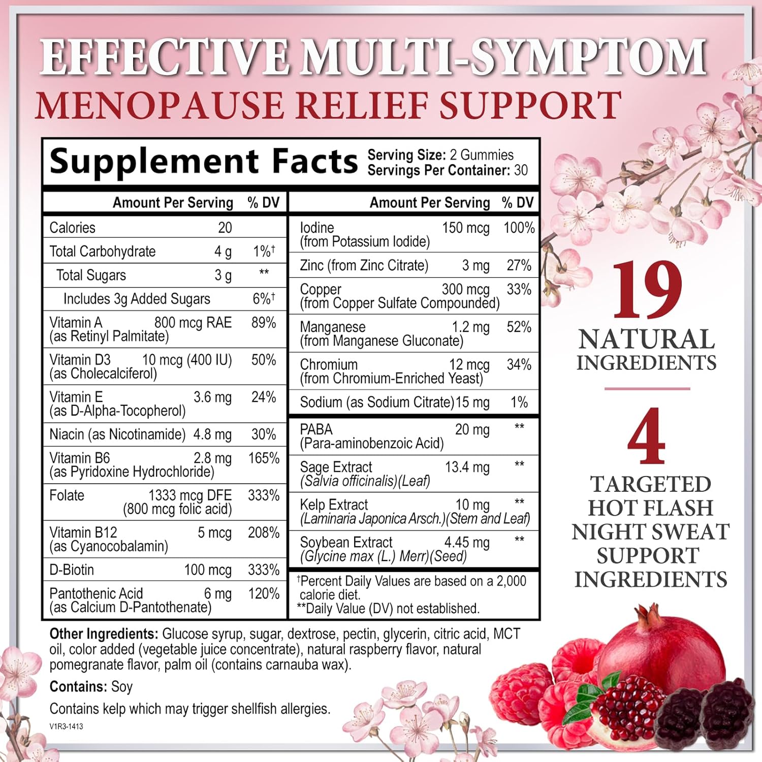 Menopause Supplements for Women, Multi-Symptom Menopause Relief Gummies for Women with PABA & Sage Extract, Meno and Perimenopause Female Night Sweats & Hot Flashes Support, Hormone-Free - 60 Gummies