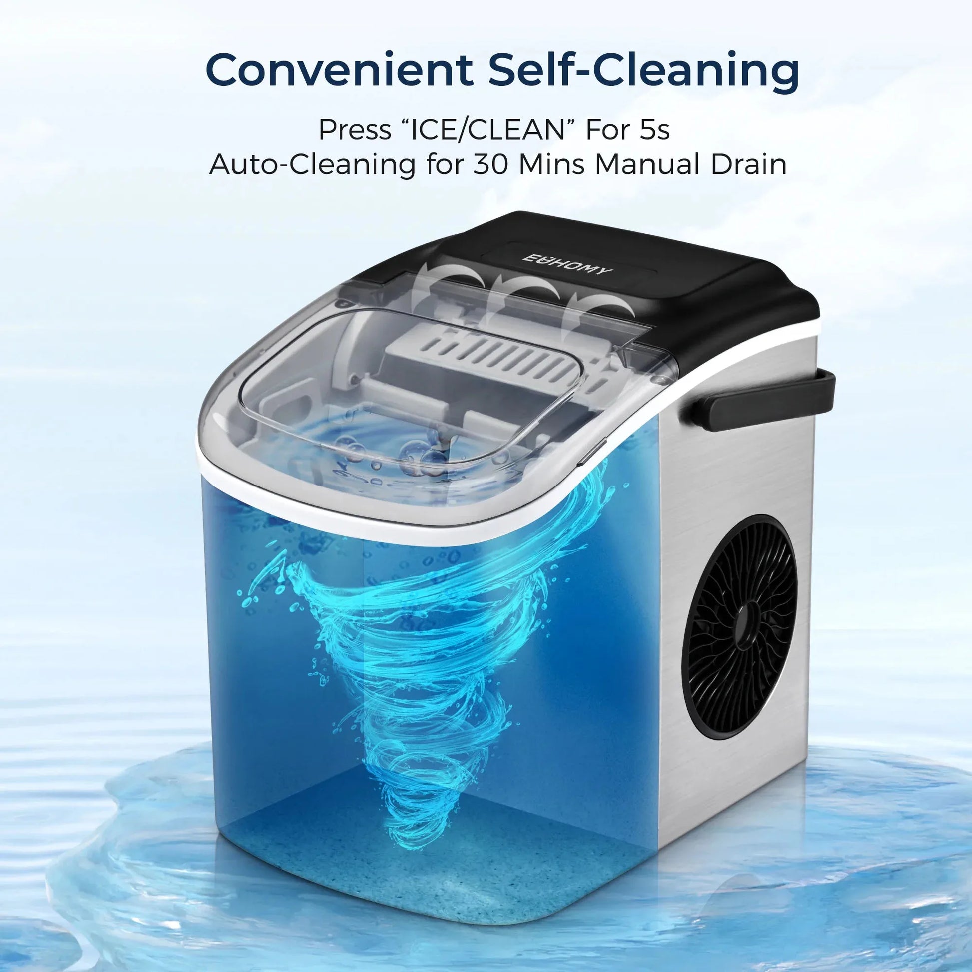 Euhomy Countertop Ice Maker Machine with Handle, 26 lbs/24H, 9 Cubes in 6 Mins, Auto-Cleaning Portable Ice Maker,Silver - Jerusalem Heart 