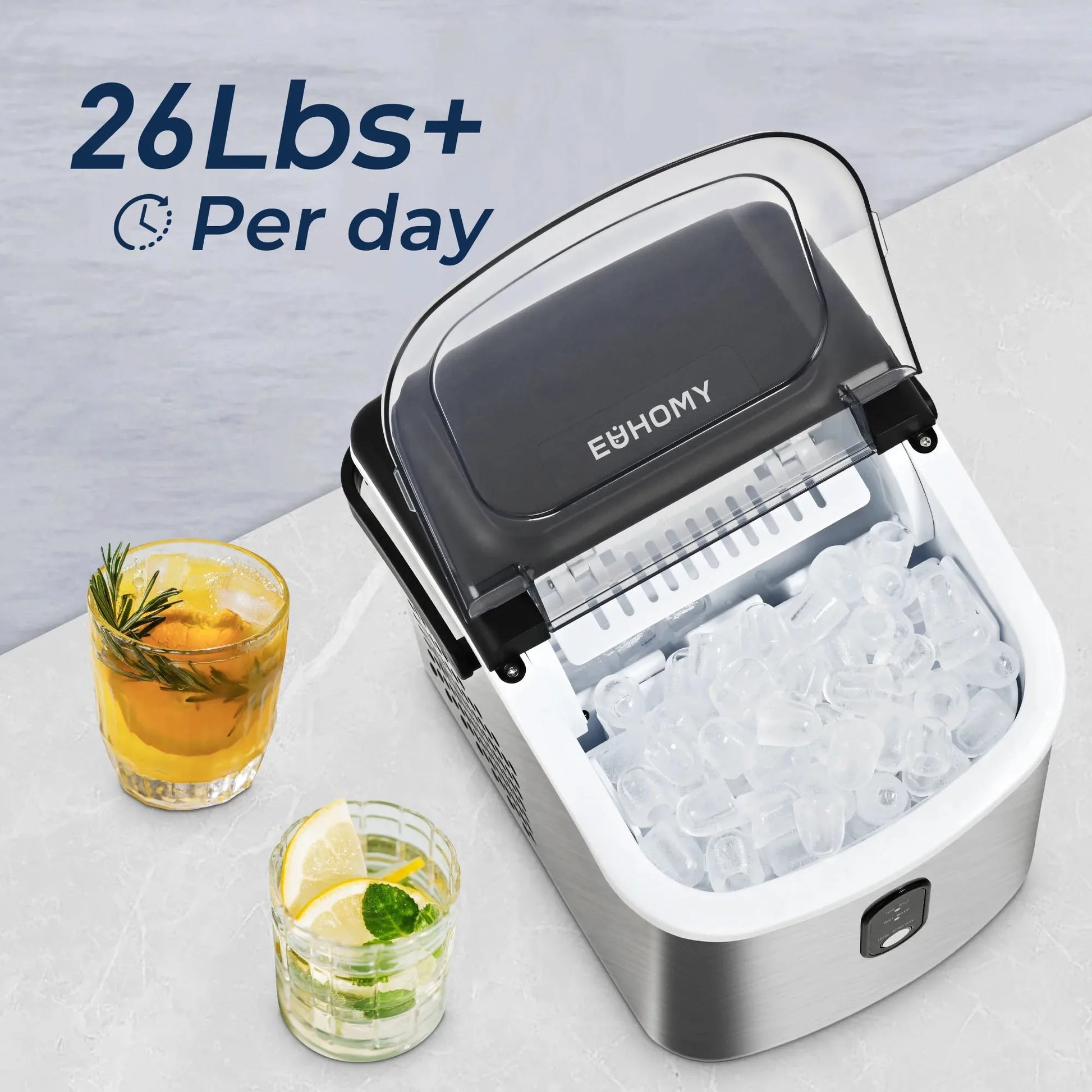Euhomy Countertop Ice Maker Machine with Handle, 26 lbs/24H, 9 Cubes in 6 Mins, Auto-Cleaning Portable Ice Maker,Silver - Jerusalem Heart 