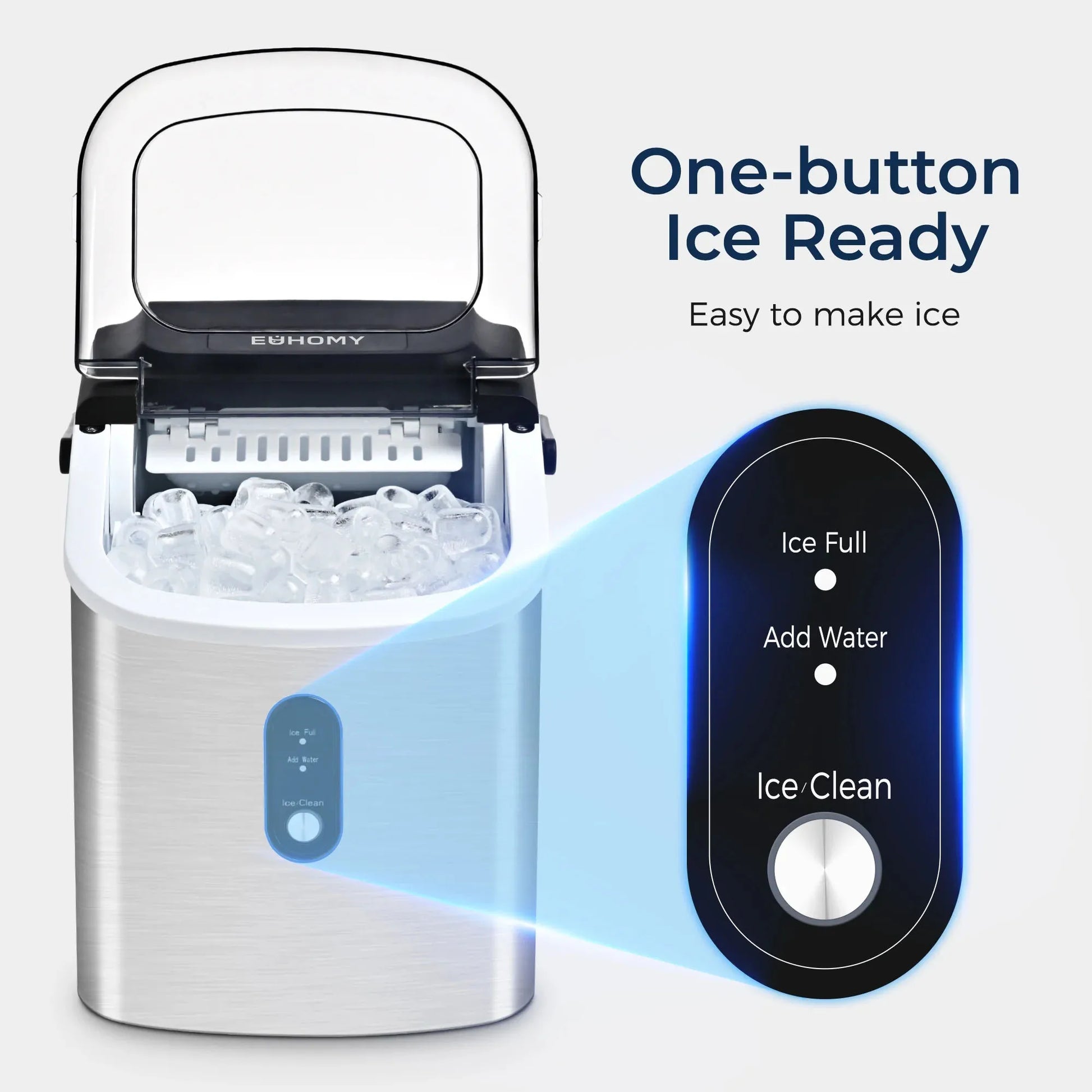 Euhomy Countertop Ice Maker Machine with Handle, 26 lbs/24H, 9 Cubes in 6 Mins, Auto-Cleaning Portable Ice Maker,Silver - Jerusalem Heart 