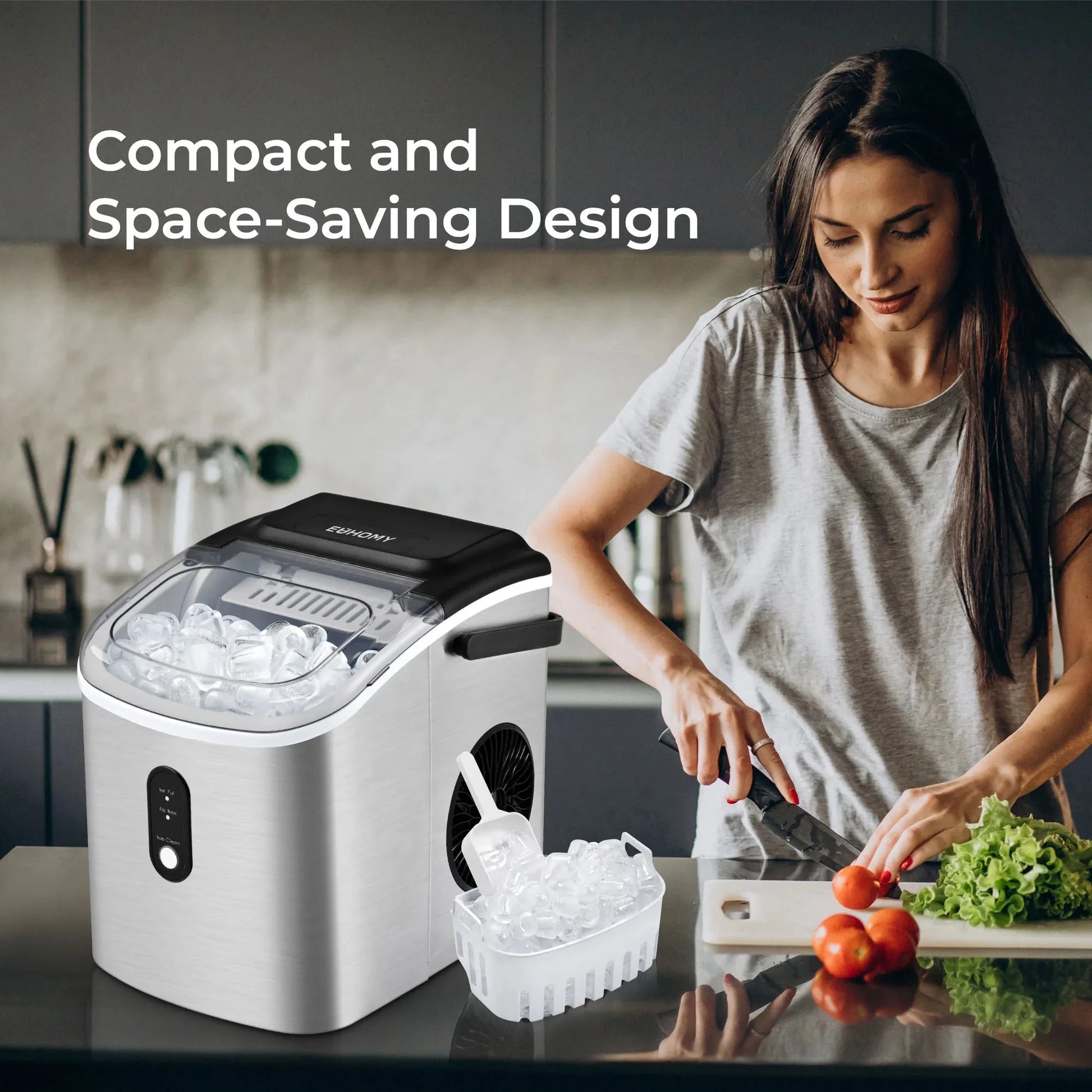 Euhomy Countertop Ice Maker Machine with Handle, 26 lbs/24H, 9 Cubes in 6 Mins, Auto-Cleaning Portable Ice Maker,Silver - Jerusalem Heart 