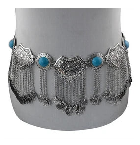 Vintage Alloy Coins Long Tassel Waist Belly Chains Turkey Gypsy Boho India Afghan Ethnic Dance Clothing Belt Hippie Body Jewelry - Jerusalem Heart 