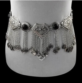Vintage Alloy Coins Long Tassel Waist Belly Chains Turkey Gypsy Boho India Afghan Ethnic Dance Clothing Belt Hippie Body Jewelry - Jerusalem Heart 