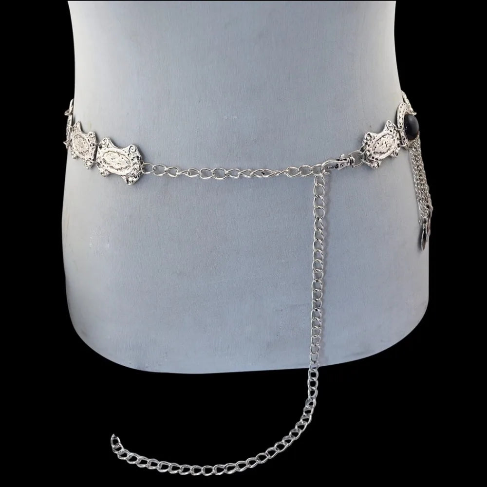 Vintage Alloy Coins Long Tassel Waist Belly Chains Turkey Gypsy Boho India Afghan Ethnic Dance Clothing Belt Hippie Body Jewelry - Jerusalem Heart 