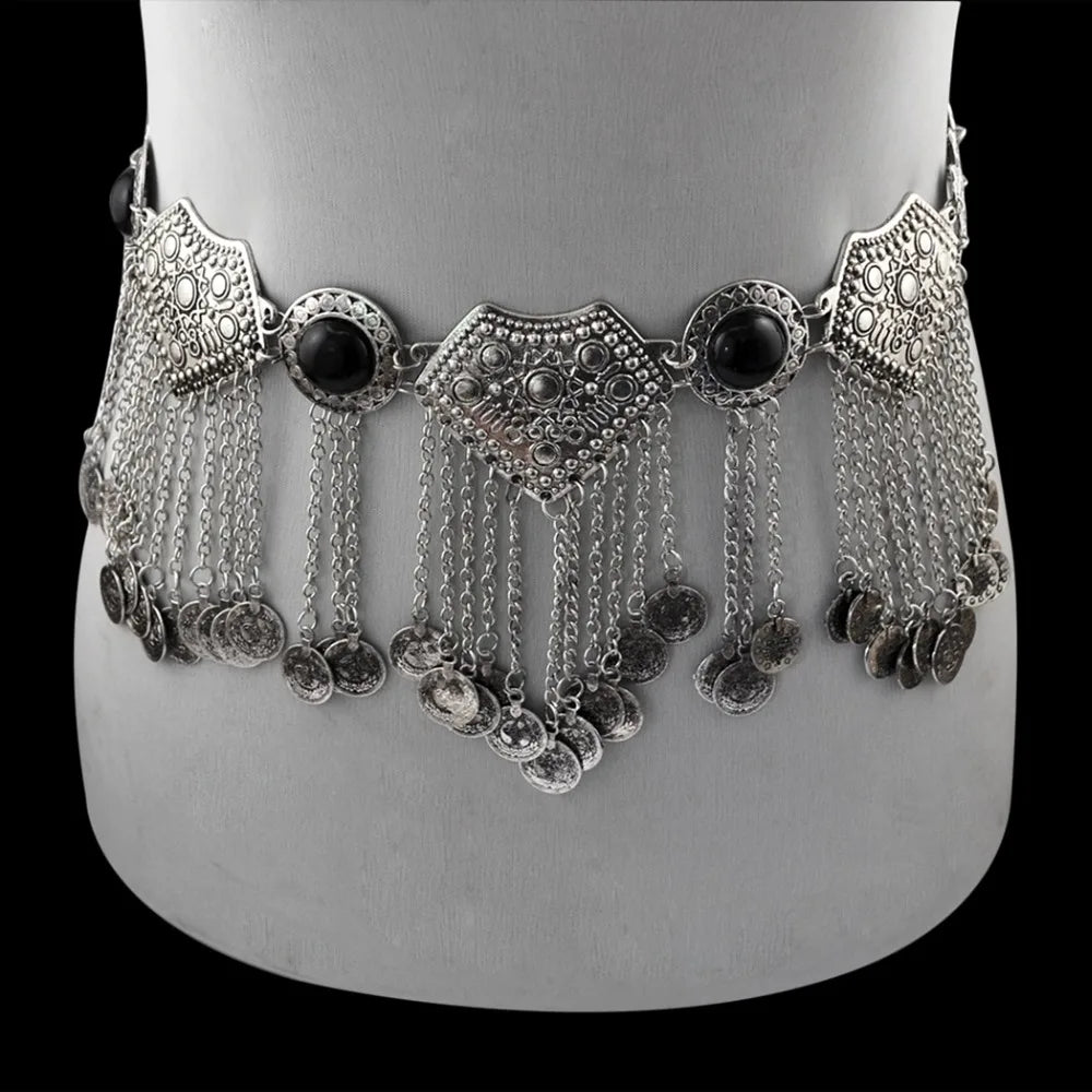 Vintage Alloy Coins Long Tassel Waist Belly Chains Turkey Gypsy Boho India Afghan Ethnic Dance Clothing Belt Hippie Body Jewelry - Jerusalem Heart 
