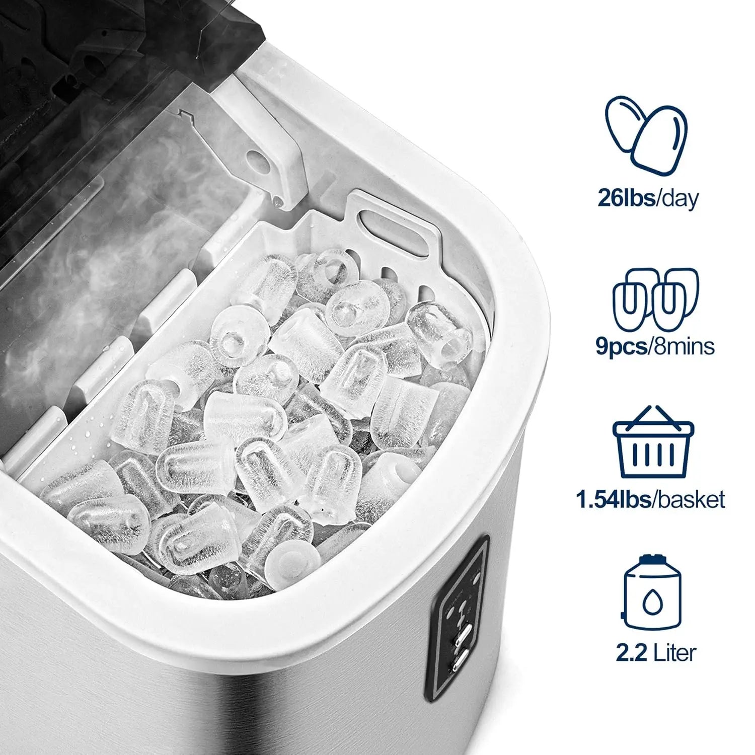 Ice Maker Machine Countertop, 26 lbs in 24 Hours, 9 Cubes Ready in 8 Mins, Electric ice maker and Compact potable ice maker - Jerusalem Heart 