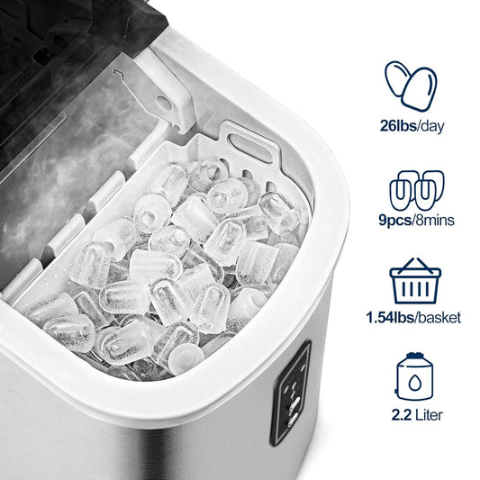 Ice Maker Machine Countertop, 26 lbs in 24 Hours, 9 Cubes Ready in 8 Mins, Electric ice maker and Compact potable ice maker - Jerusalem Heart 