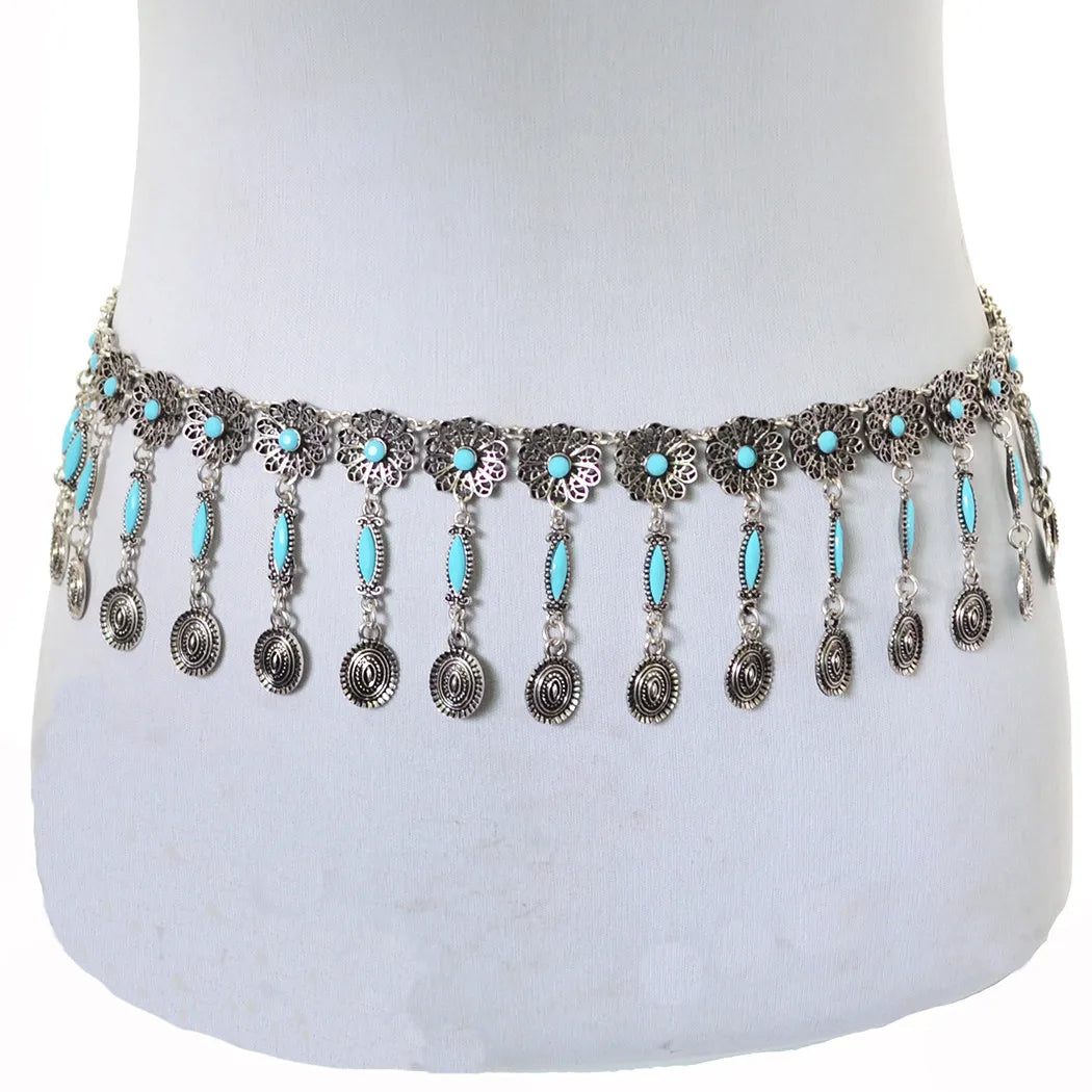 Vintage Alloy Coins Long Tassel Waist Belly Chains Turkey Gypsy Boho India Afghan Ethnic Dance Clothing Belt Hippie Body Jewelry - Jerusalem Heart 