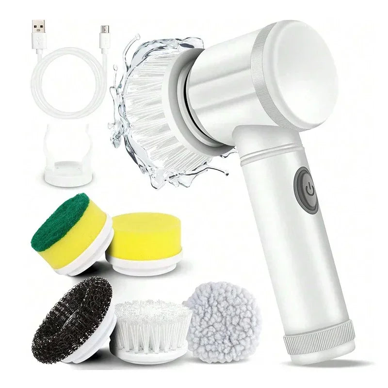 Electric Spin Scrubber Cordless Spin Scrubber with 5 Replaceable Brush Heads and Adjustable Extension Handle - Jerusalem Heart 