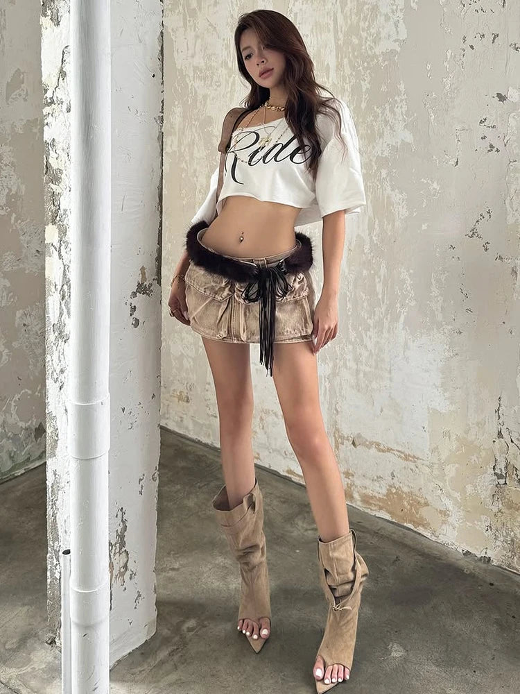 Nibber Loose Letter Print Mini t-Shirt Women Summer Trend Biased Collar Versatile Street Skinny Simple Classic Party Daily Tops - Jerusalem Heart 