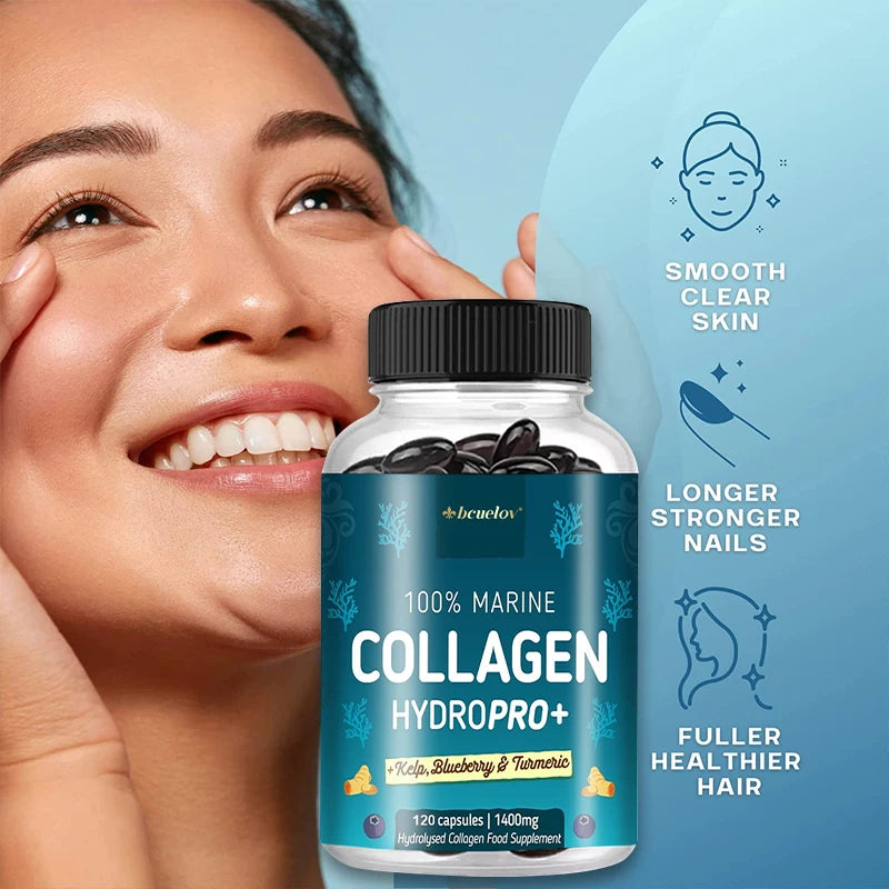 Powerful Marine Collagen - With Hyaluronic Acid, Biotin & Blueberry - 1400mg Complex-Hydrolyzed Type 1-With Vitamins & Minerals - Jerusalem Heart 