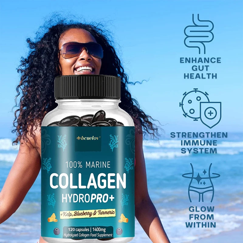 Powerful Marine Collagen - With Hyaluronic Acid, Biotin & Blueberry - 1400mg Complex-Hydrolyzed Type 1-With Vitamins & Minerals - Jerusalem Heart 