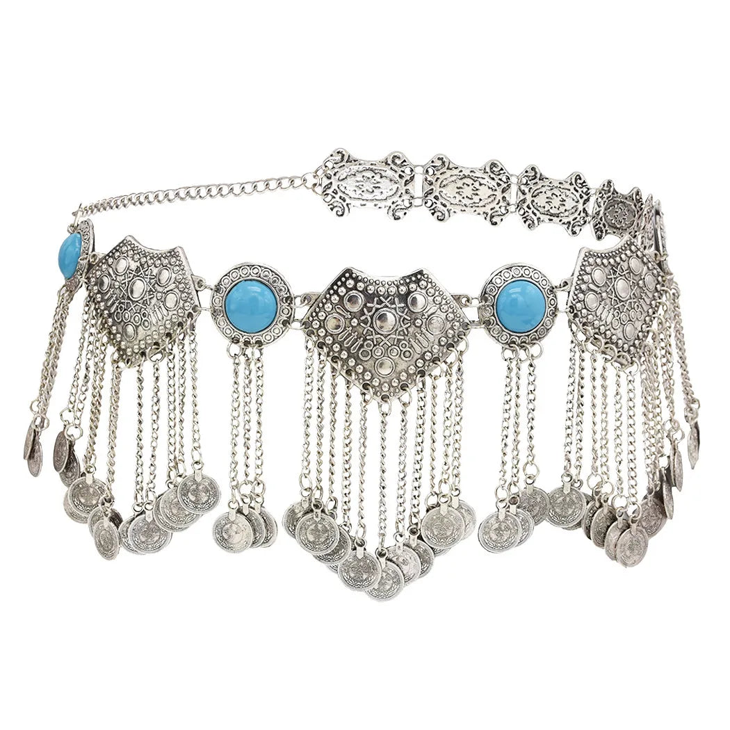 Vintage Alloy Coins Long Tassel Waist Belly Chains Turkey Gypsy Boho India Afghan Ethnic Dance Clothing Belt Hippie Body Jewelry - Jerusalem Heart 