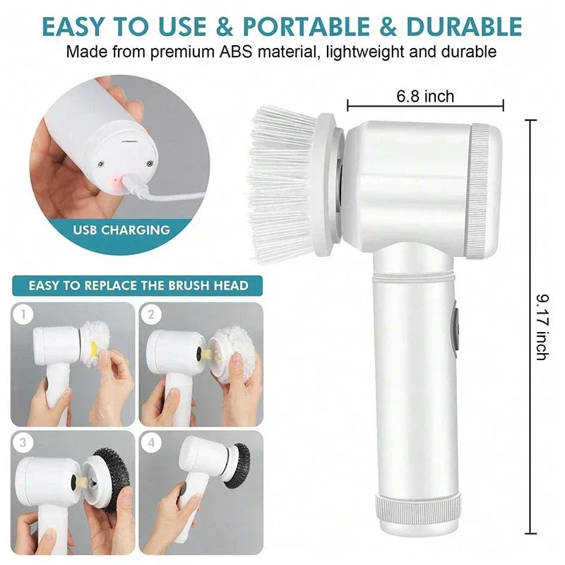 Electric Spin Scrubber Cordless Spin Scrubber with 5 Replaceable Brush Heads and Adjustable Extension Handle - Jerusalem Heart 
