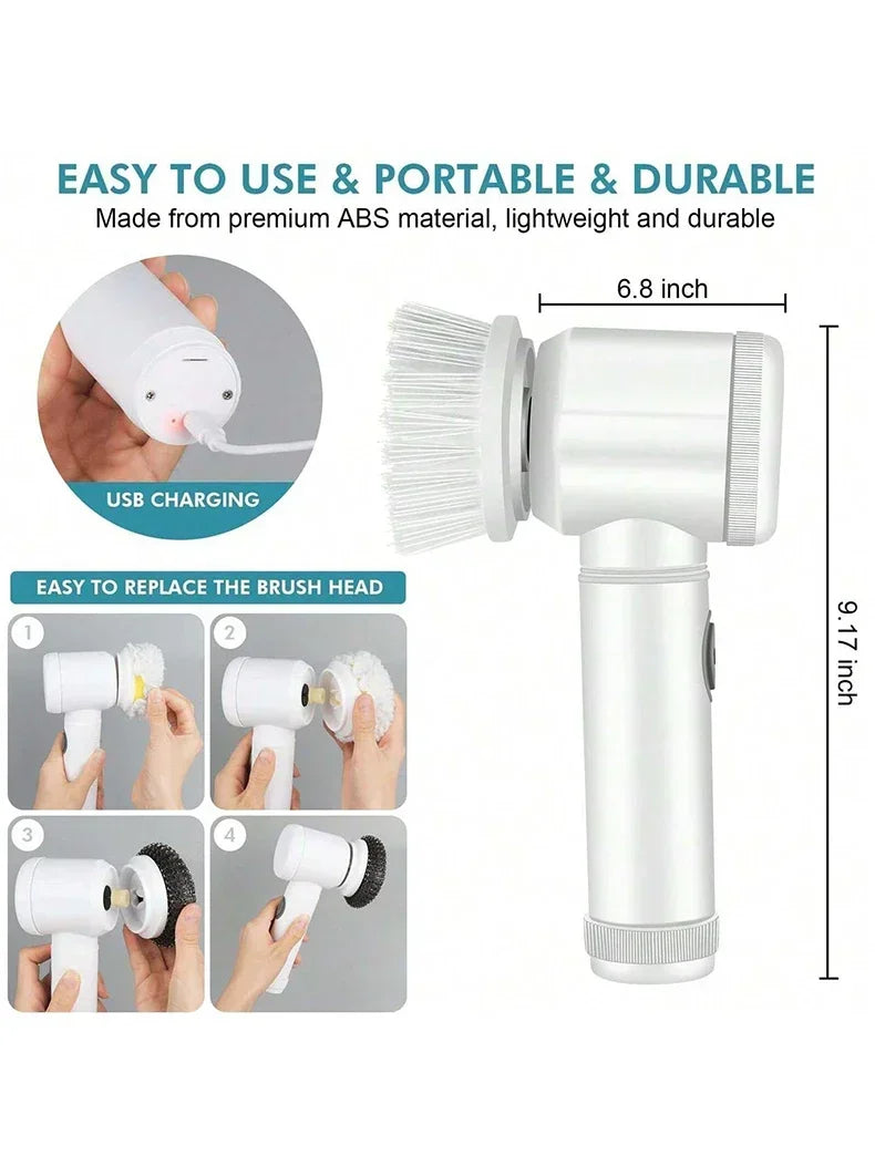 Electric Spin Scrubber Cordless Spin Scrubber with 5 Replaceable Brush Heads and Adjustable Extension Handle - Jerusalem Heart 