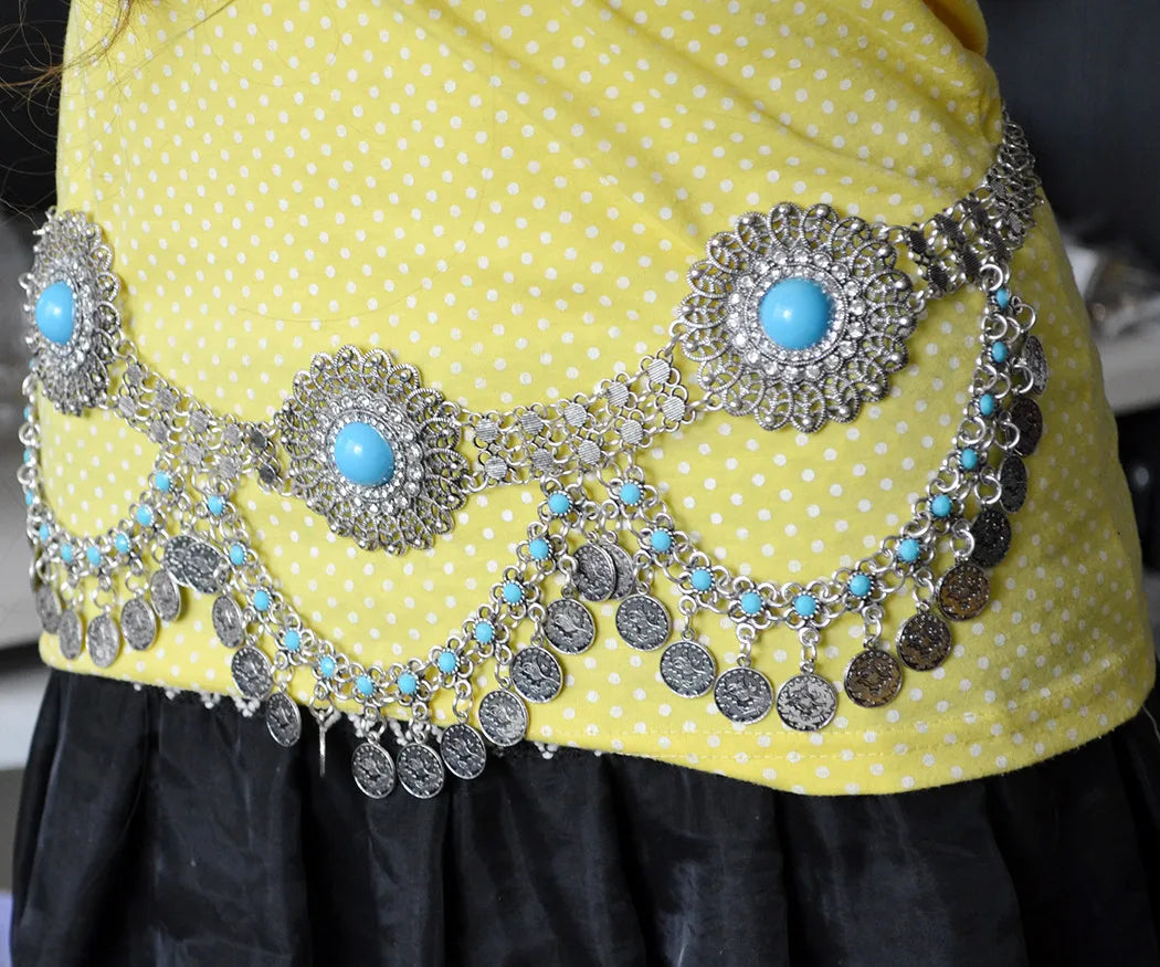 Vintage Alloy Coins Long Tassel Waist Belly Chains Turkey Gypsy Boho India Afghan Ethnic Dance Clothing Belt Hippie Body Jewelry - Jerusalem Heart 