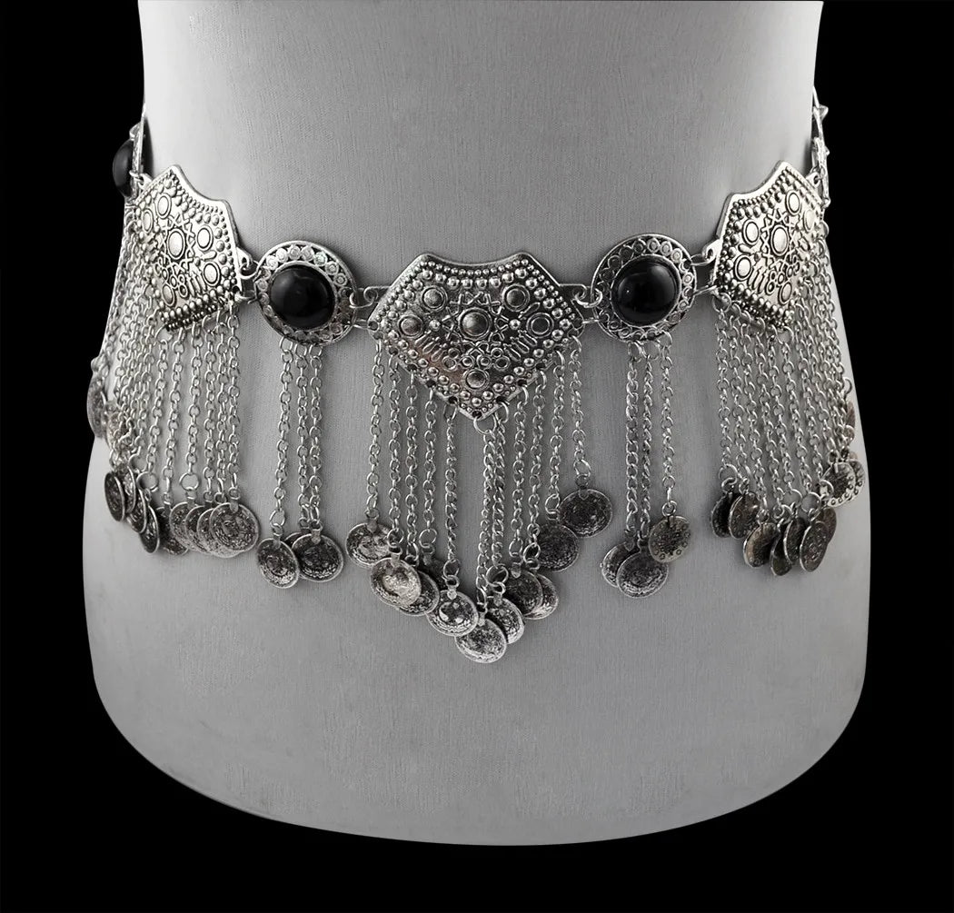 Vintage Alloy Coins Long Tassel Waist Belly Chains Turkey Gypsy Boho India Afghan Ethnic Dance Clothing Belt Hippie Body Jewelry - Jerusalem Heart 