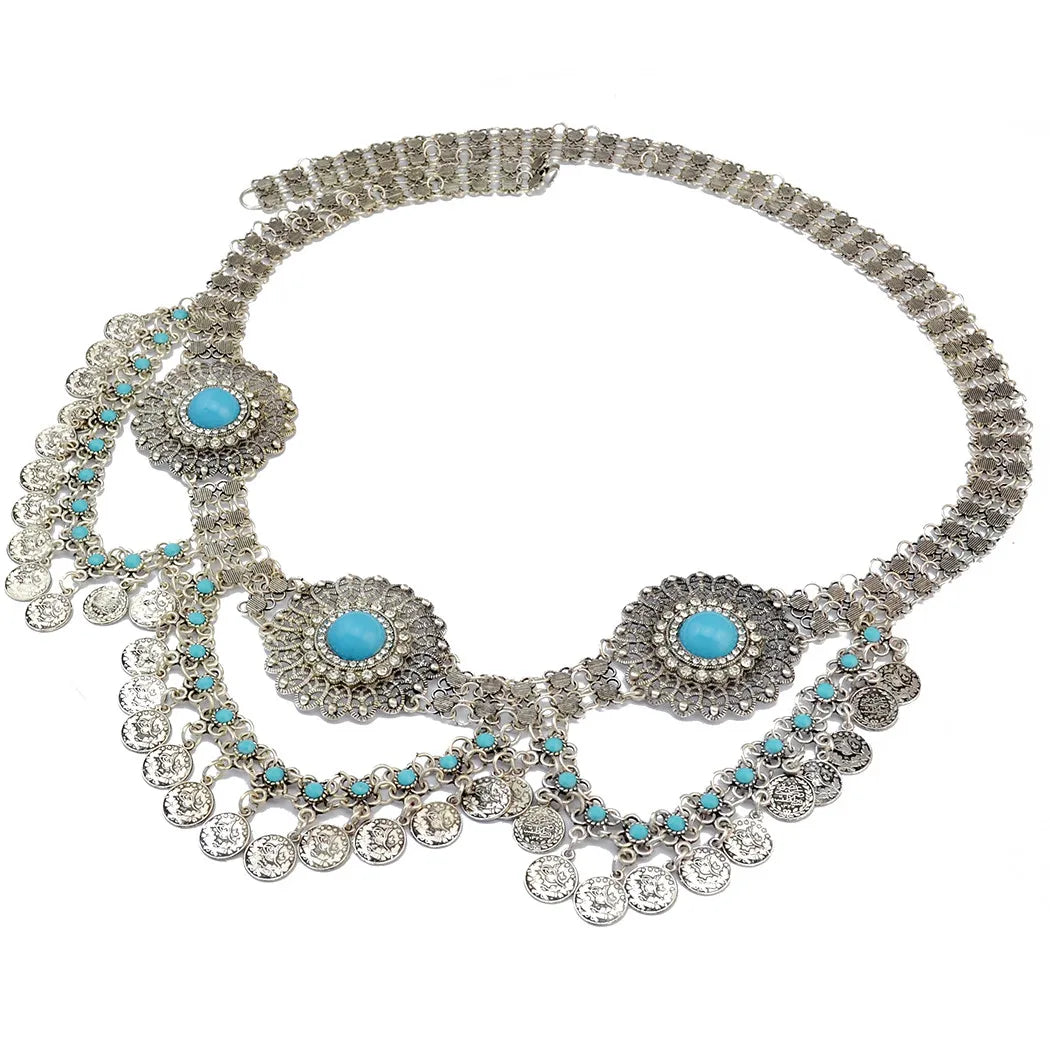 Vintage Alloy Coins Long Tassel Waist Belly Chains Turkey Gypsy Boho India Afghan Ethnic Dance Clothing Belt Hippie Body Jewelry - Jerusalem Heart 