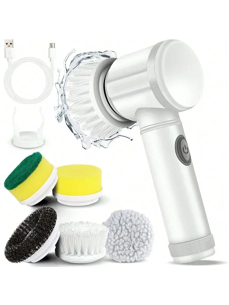 Electric Spin Scrubber Cordless Spin Scrubber with 5 Replaceable Brush Heads and Adjustable Extension Handle - Jerusalem Heart 