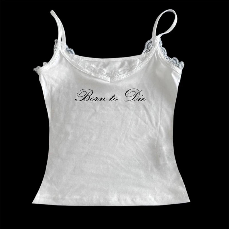 Women's Sleeveless Camisole Y2K Sexy Lace Streetwear Hip Hop Punk Rock vintage Emo Girls Chic Letter Print Gothic Slim baby Tops - Jerusalem Heart 