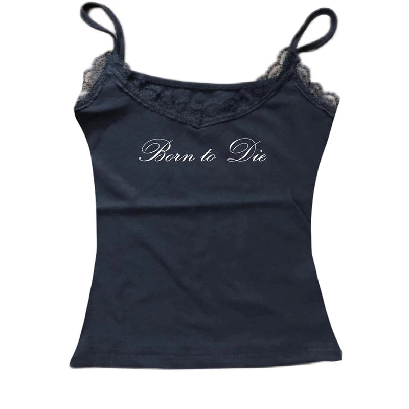 Women's Sleeveless Camisole Y2K Sexy Lace Streetwear Hip Hop Punk Rock vintage Emo Girls Chic Letter Print Gothic Slim baby Tops - Jerusalem Heart 