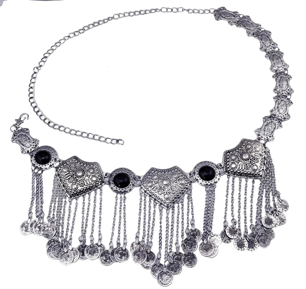 Vintage Alloy Coins Long Tassel Waist Belly Chains Turkey Gypsy Boho India Afghan Ethnic Dance Clothing Belt Hippie Body Jewelry - Jerusalem Heart 