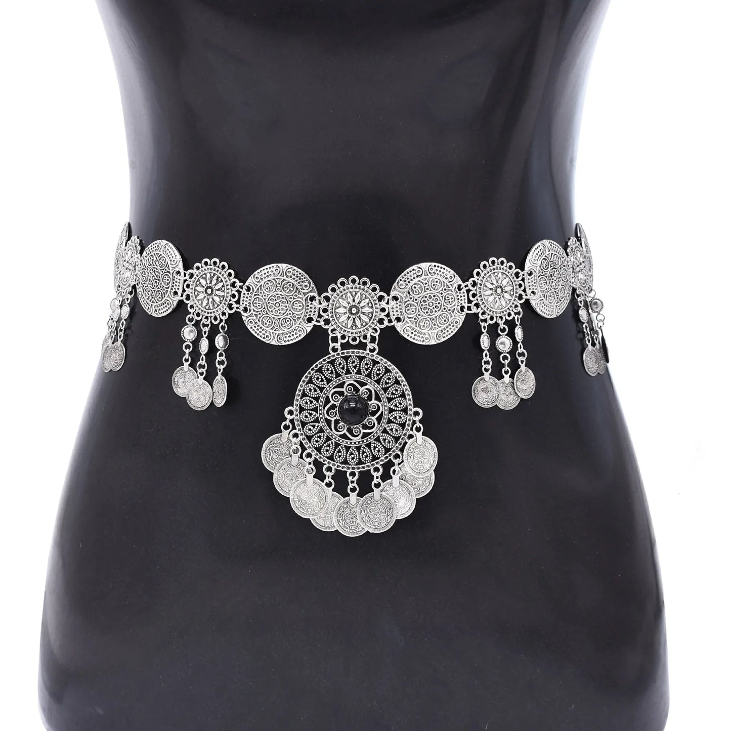 Vintage Alloy Coins Long Tassel Waist Belly Chains Turkey Gypsy Boho India Afghan Ethnic Dance Clothing Belt Hippie Body Jewelry - Jerusalem Heart 