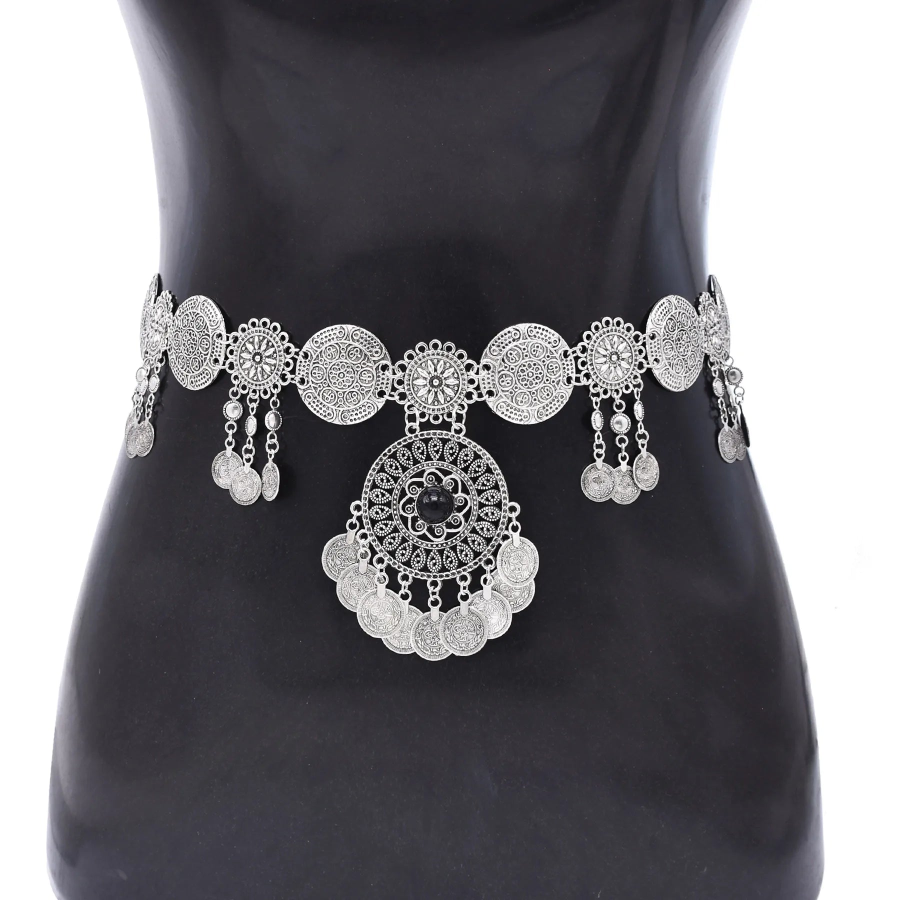 Vintage Alloy Coins Long Tassel Waist Belly Chains Turkey Gypsy Boho India Afghan Ethnic Dance Clothing Belt Hippie Body Jewelry - Jerusalem Heart 