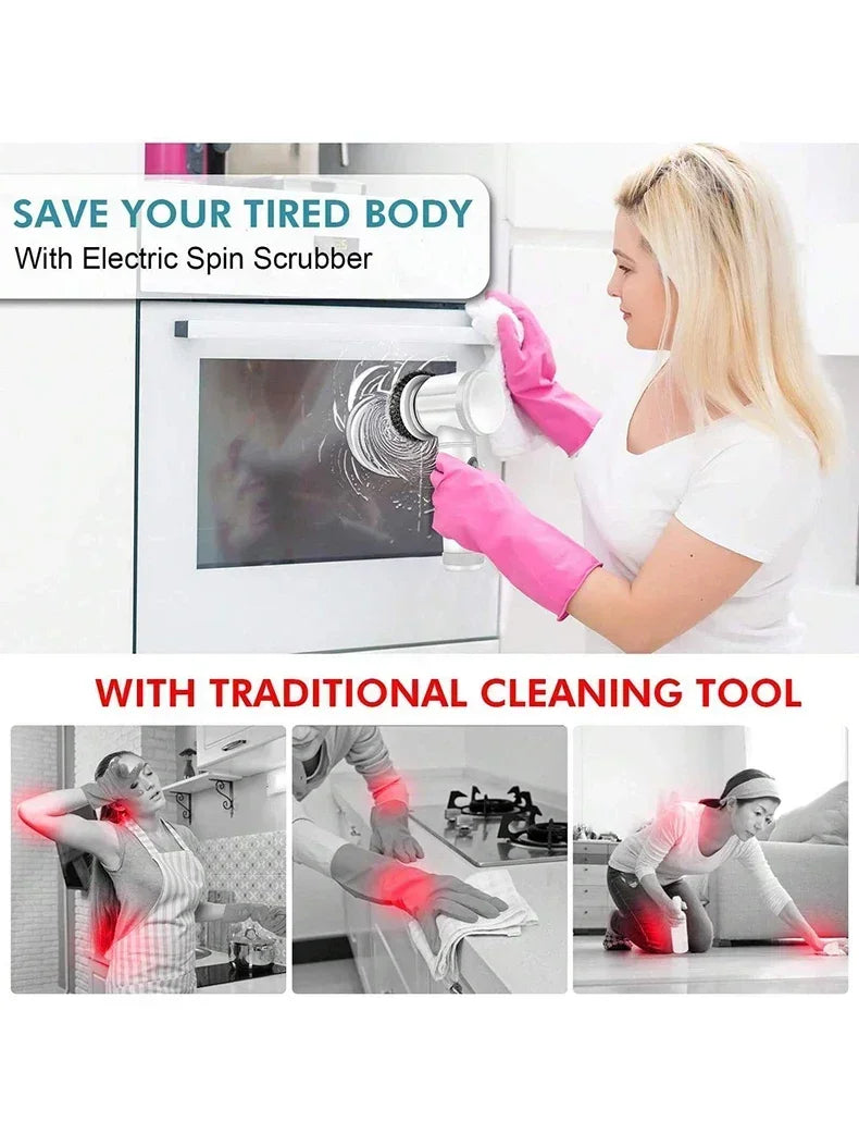 Electric Spin Scrubber Cordless Spin Scrubber with 5 Replaceable Brush Heads and Adjustable Extension Handle - Jerusalem Heart 