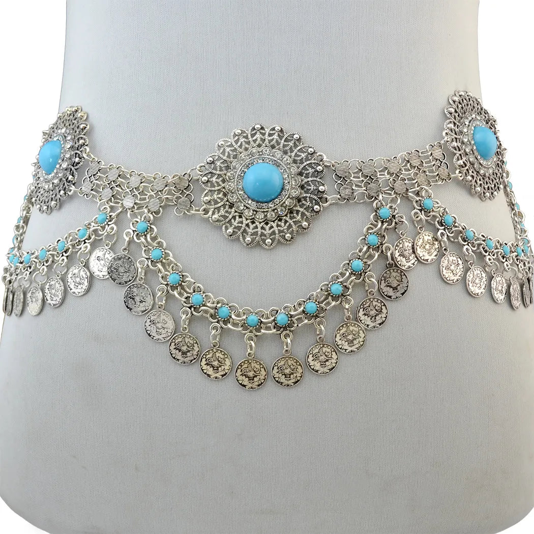 Vintage Alloy Coins Long Tassel Waist Belly Chains Turkey Gypsy Boho India Afghan Ethnic Dance Clothing Belt Hippie Body Jewelry - Jerusalem Heart 