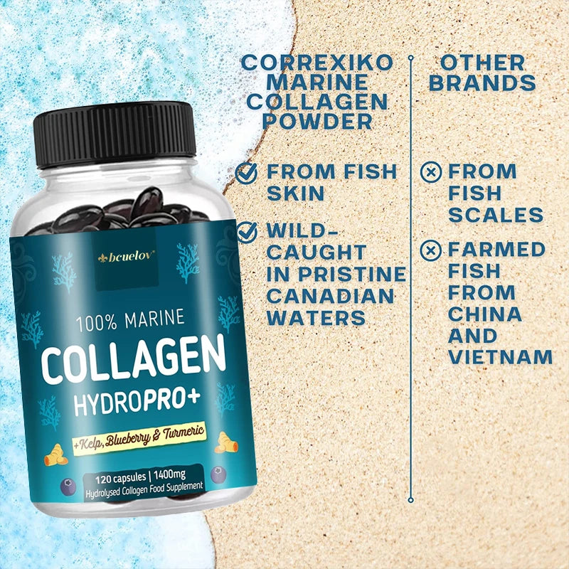 Powerful Marine Collagen - With Hyaluronic Acid, Biotin & Blueberry - 1400mg Complex-Hydrolyzed Type 1-With Vitamins & Minerals - Jerusalem Heart 