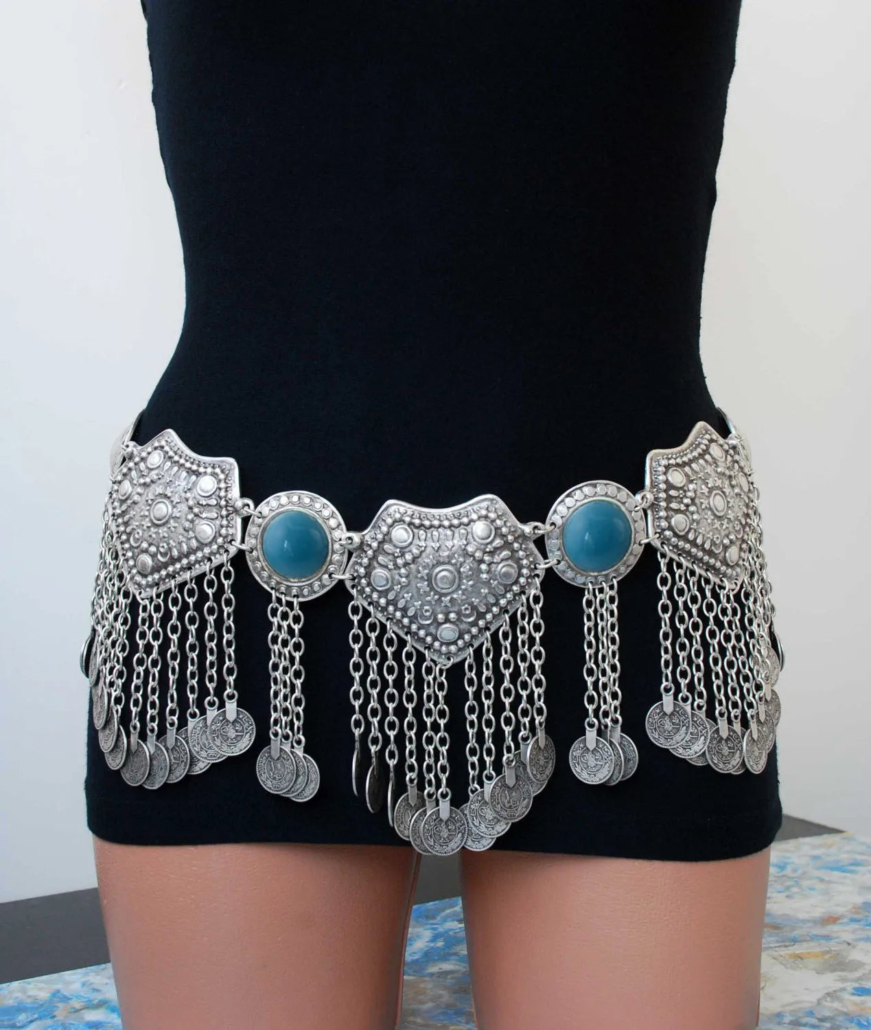 Vintage Alloy Coins Long Tassel Waist Belly Chains Turkey Gypsy Boho India Afghan Ethnic Dance Clothing Belt Hippie Body Jewelry - Jerusalem Heart 