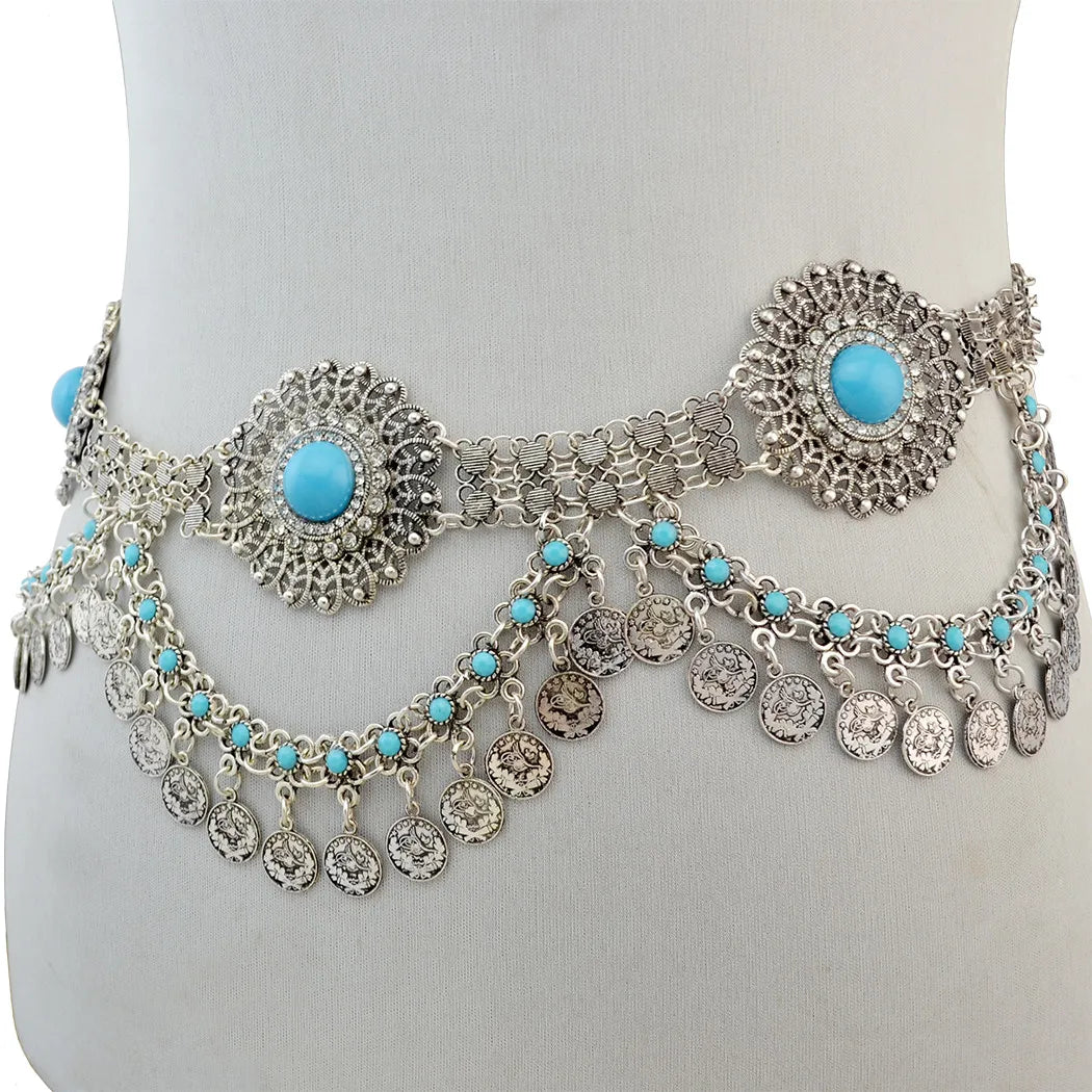 Vintage Alloy Coins Long Tassel Waist Belly Chains Turkey Gypsy Boho India Afghan Ethnic Dance Clothing Belt Hippie Body Jewelry - Jerusalem Heart 