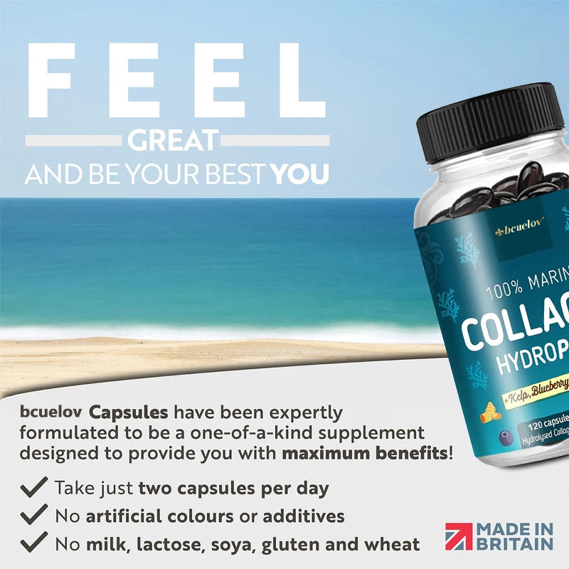 Powerful Marine Collagen - With Hyaluronic Acid, Biotin & Blueberry - 1400mg Complex-Hydrolyzed Type 1-With Vitamins & Minerals - Jerusalem Heart 