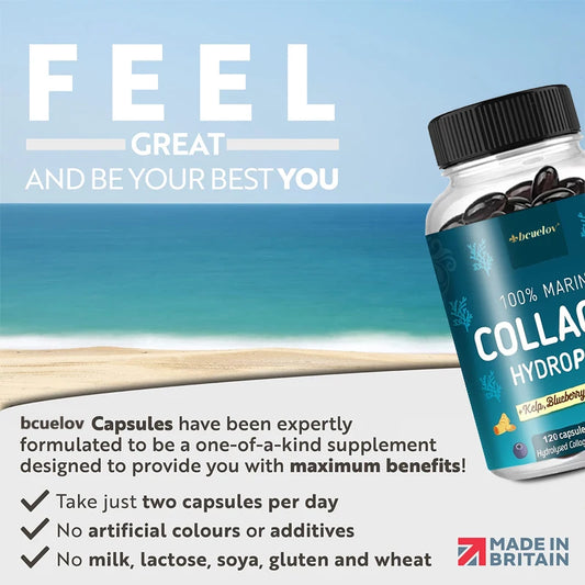 Powerful Marine Collagen - With Hyaluronic Acid, Biotin & Blueberry - 1400mg Complex-Hydrolyzed Type 1-With Vitamins & Minerals - Jerusalem Heart 