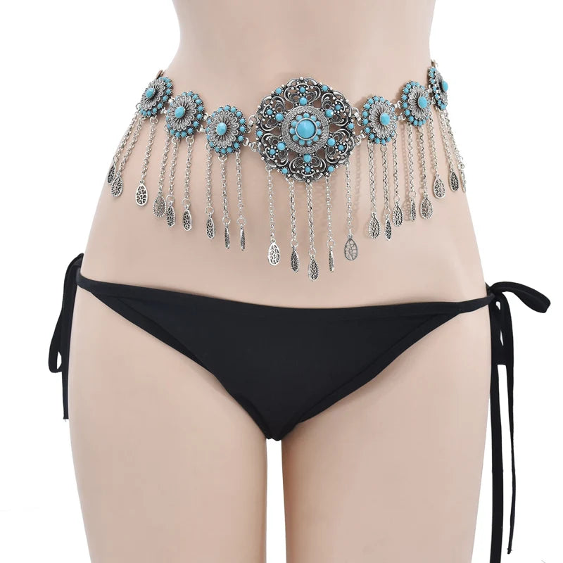 Vintage Alloy Coins Long Tassel Waist Belly Chains Turkey Gypsy Boho India Afghan Ethnic Dance Clothing Belt Hippie Body Jewelry - Jerusalem Heart 