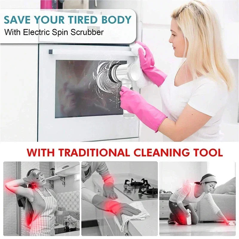 Electric Spin Scrubber Cordless Spin Scrubber with 5 Replaceable Brush Heads and Adjustable Extension Handle - Jerusalem Heart 