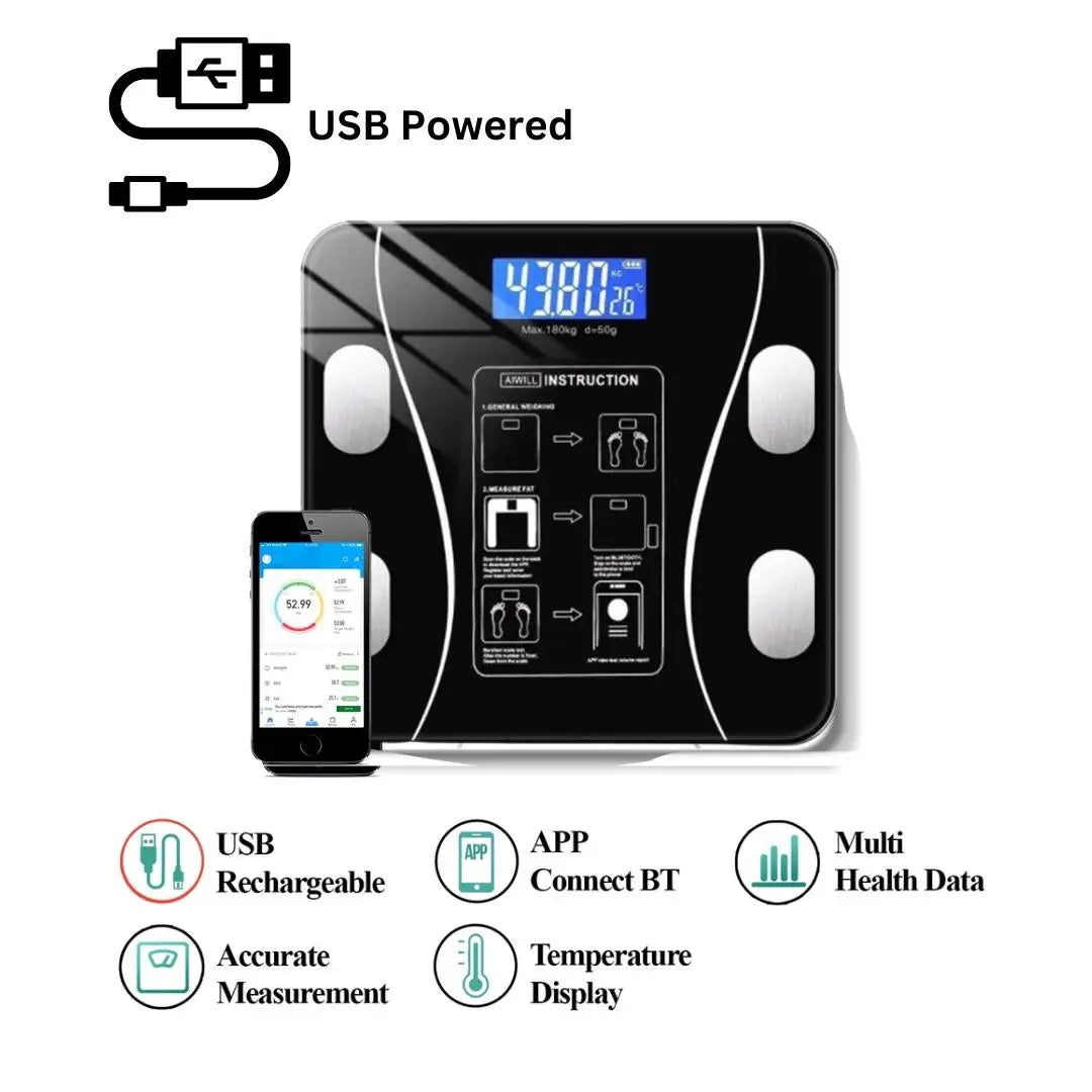 Bluetooth body fat scale, charging version, weight scale, bathroom weight scale, intelligent digital body value detection - Jerusalem Heart 