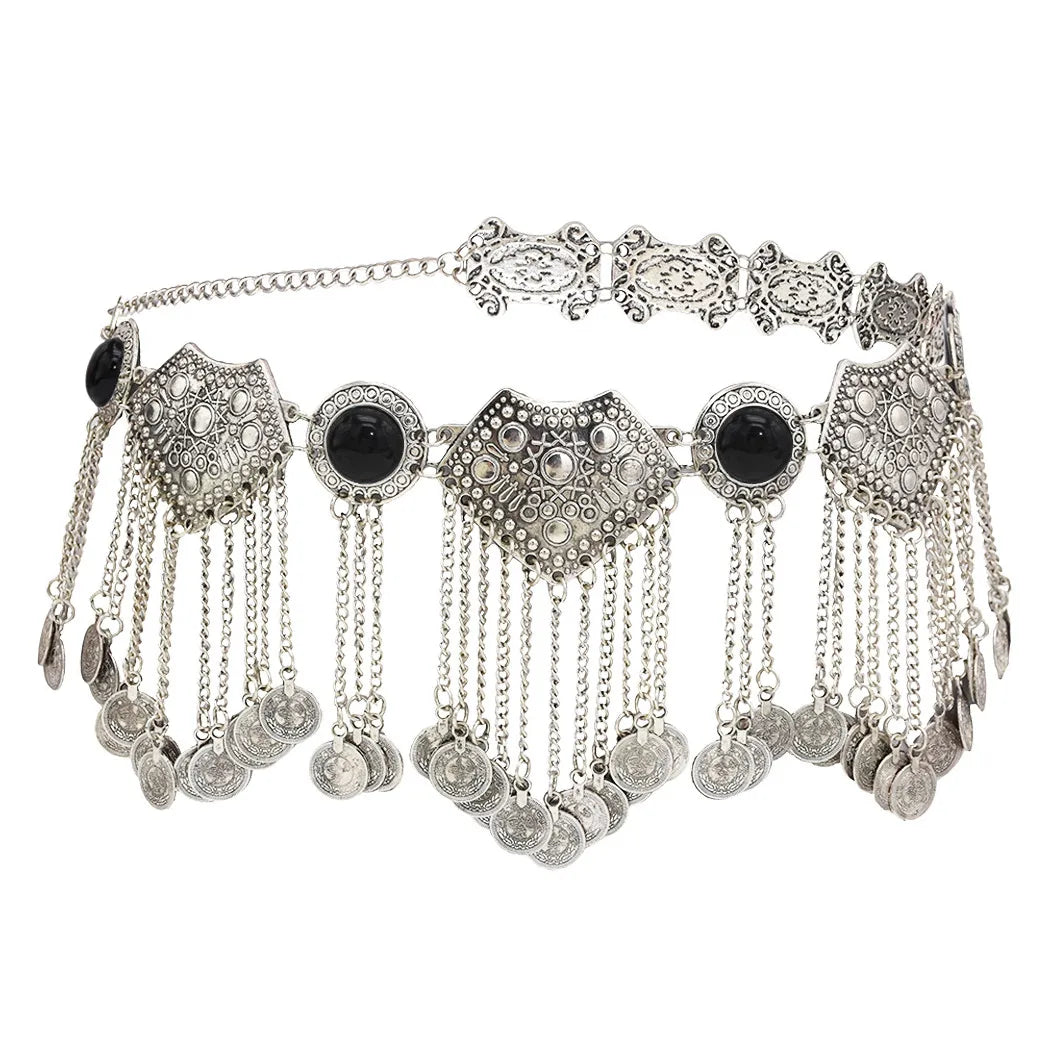 Vintage Alloy Coins Long Tassel Waist Belly Chains Turkey Gypsy Boho India Afghan Ethnic Dance Clothing Belt Hippie Body Jewelry - Jerusalem Heart 