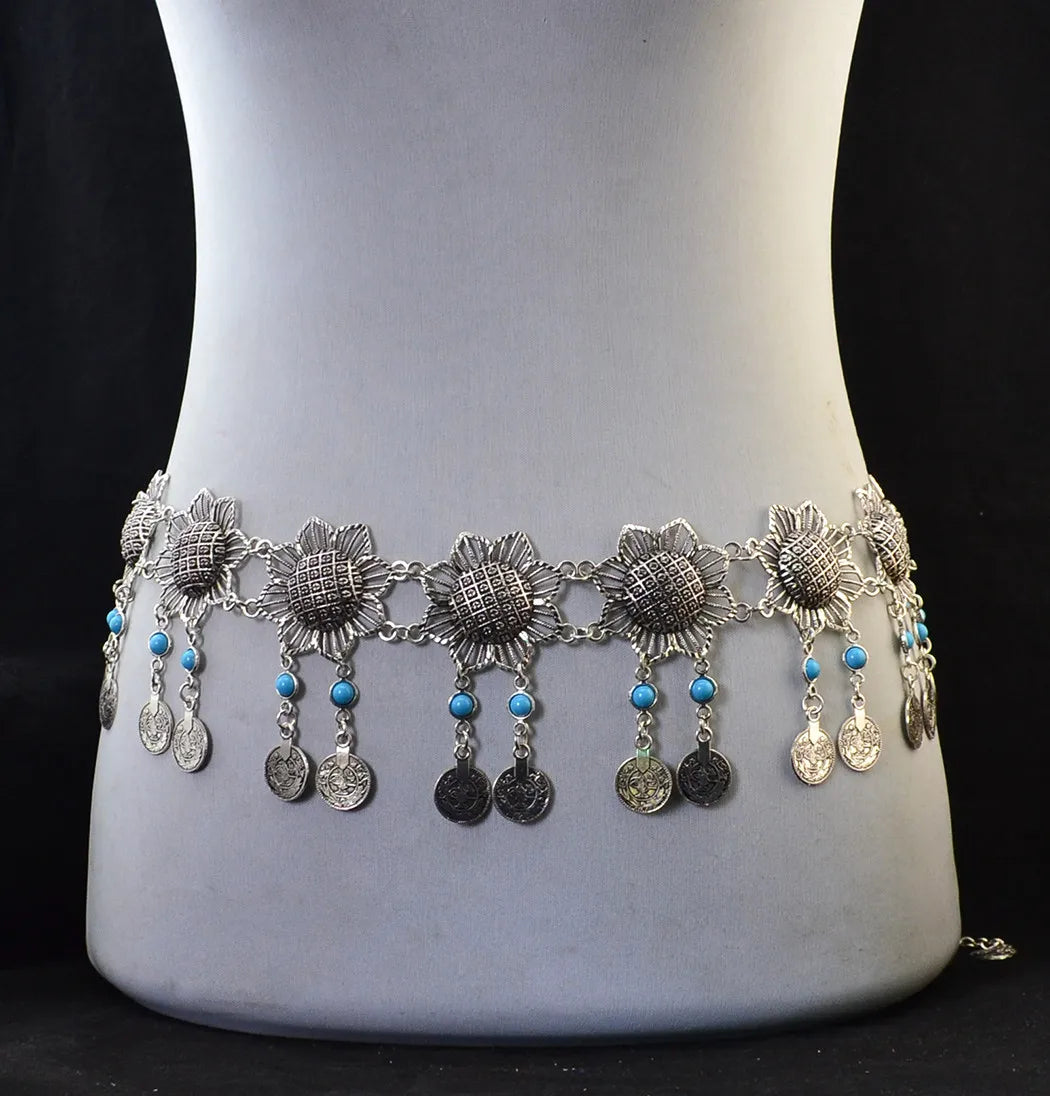 Vintage Alloy Coins Long Tassel Waist Belly Chains Turkey Gypsy Boho India Afghan Ethnic Dance Clothing Belt Hippie Body Jewelry - Jerusalem Heart 