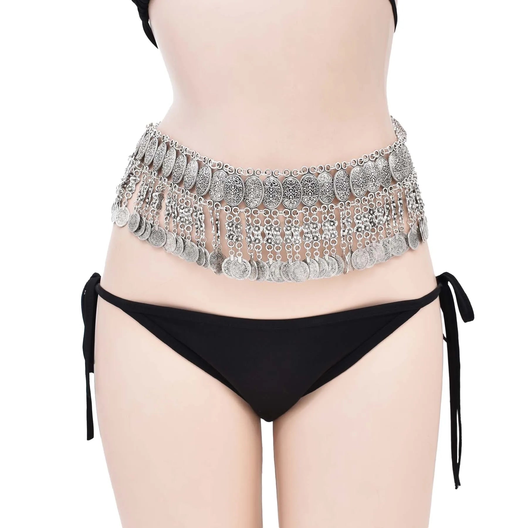 Vintage Alloy Coins Long Tassel Waist Belly Chains Turkey Gypsy Boho India Afghan Ethnic Dance Clothing Belt Hippie Body Jewelry - Jerusalem Heart 