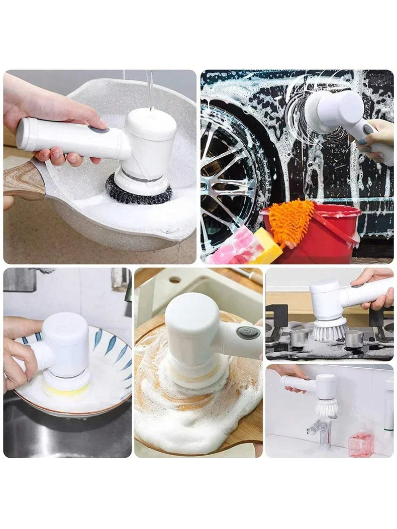 Electric Spin Scrubber Cordless Spin Scrubber with 5 Replaceable Brush Heads and Adjustable Extension Handle - Jerusalem Heart 