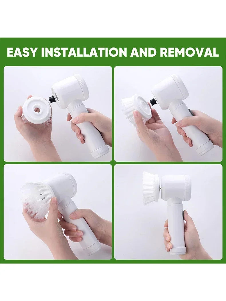 Electric Spin Scrubber Cordless Spin Scrubber with 5 Replaceable Brush Heads and Adjustable Extension Handle - Jerusalem Heart 