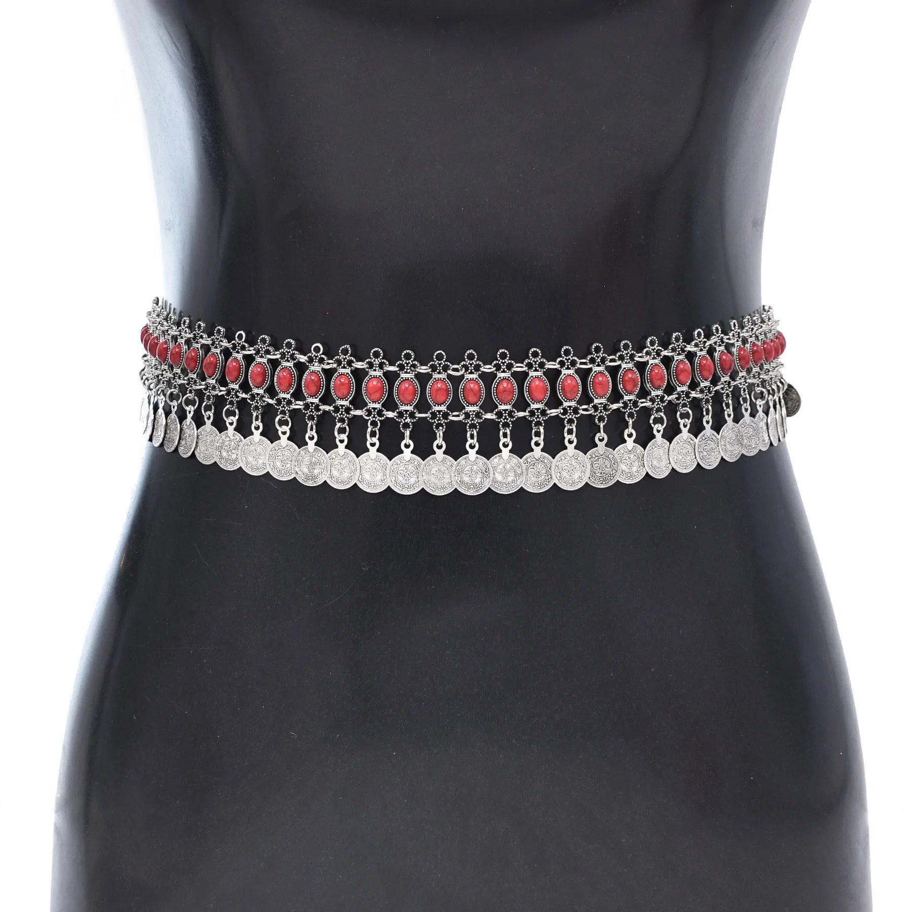 Vintage Alloy Coins Long Tassel Waist Belly Chains Turkey Gypsy Boho India Afghan Ethnic Dance Clothing Belt Hippie Body Jewelry - Jerusalem Heart 