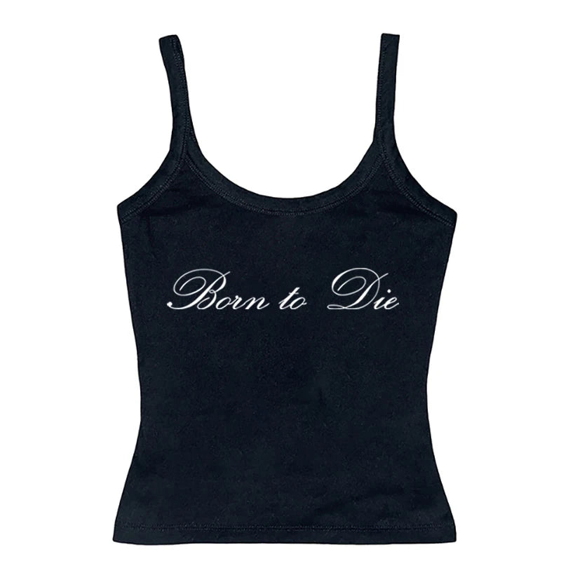 Women's Sleeveless Camisole Y2K Sexy Lace Streetwear Hip Hop Punk Rock vintage Emo Girls Chic Letter Print Gothic Slim baby Tops - Jerusalem Heart 
