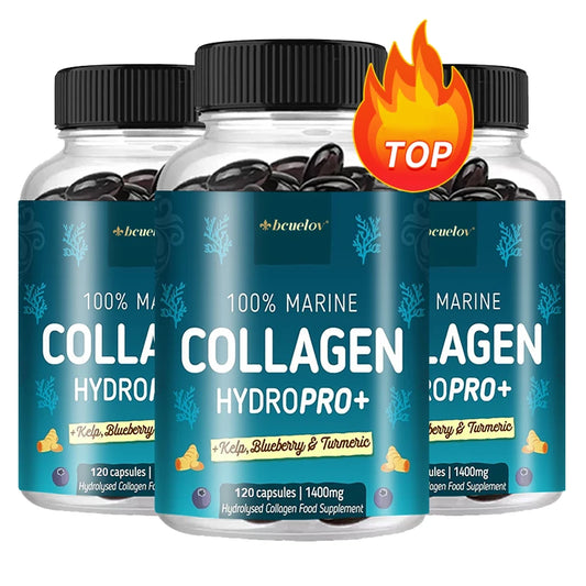 Powerful Marine Collagen - With Hyaluronic Acid, Biotin & Blueberry - 1400mg Complex-Hydrolyzed Type 1-With Vitamins & Minerals - Jerusalem Heart 
