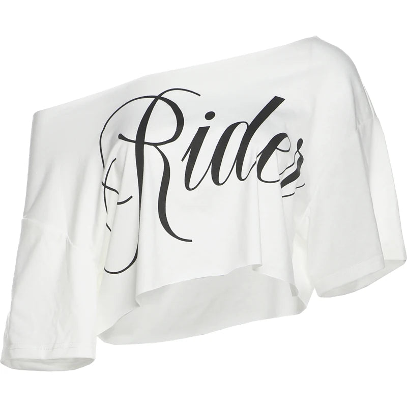 Nibber Loose Letter Print Mini t-Shirt Women Summer Trend Biased Collar Versatile Street Skinny Simple Classic Party Daily Tops - Jerusalem Heart 